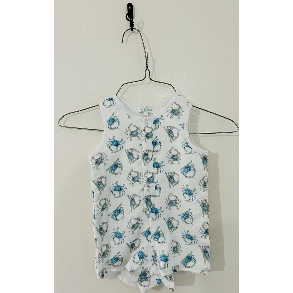 Nola Tawk Catching Crabs 100% Organic Muslin Shortall Sz 3-6 Months Baby